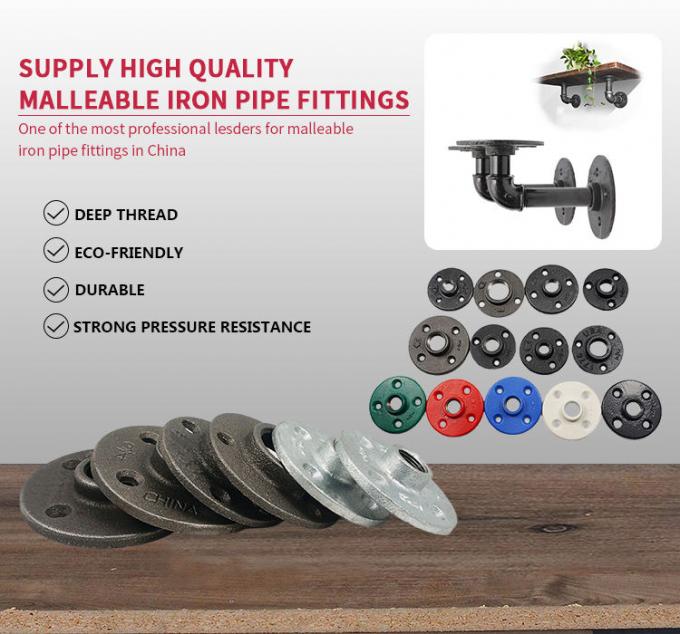 DELLOK 1/2' 3/4" Bsp Wanita Threaded Pipe Besi Malleable Fitting 4 lubang Flange Lantai Normal 2