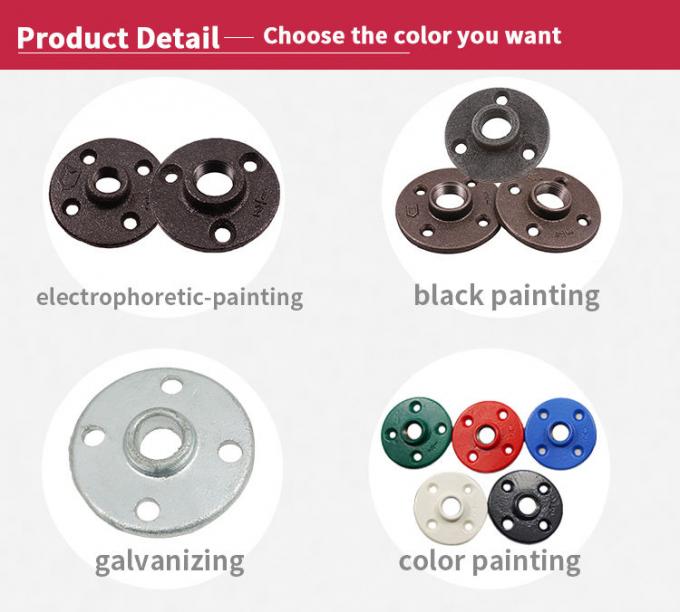 DELLOK 1/2' 3/4" Bsp Wanita Threaded Pipe Besi Malleable Fitting 4 lubang Flange Lantai Normal 0